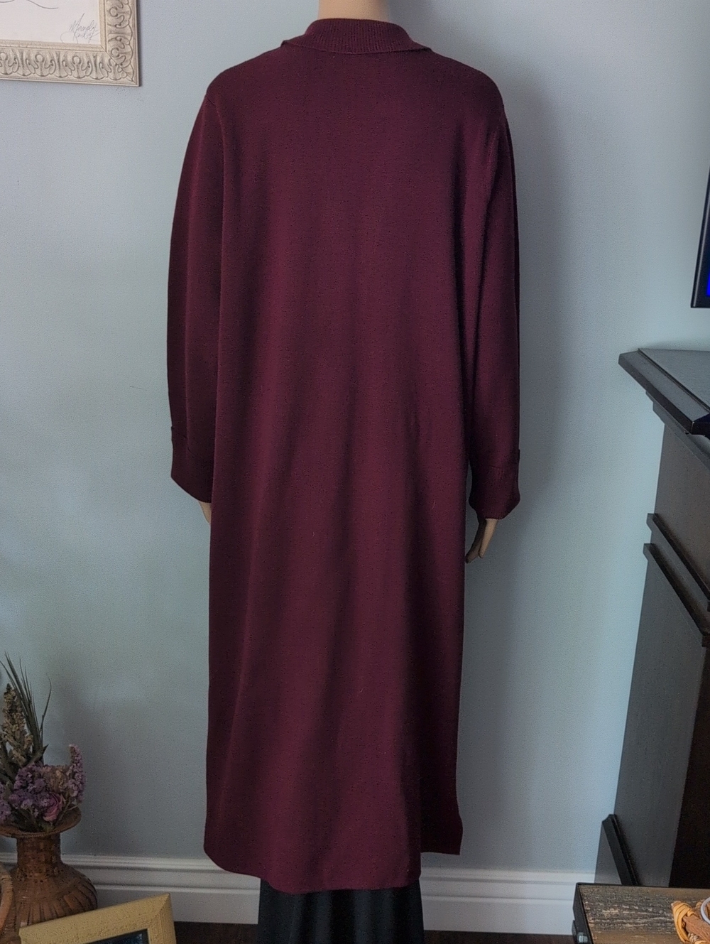 Cotton Ginny Plus Burgundy Knit Long Duster Cardigan Coat Lagenlook 1X - Picture 9 of 14